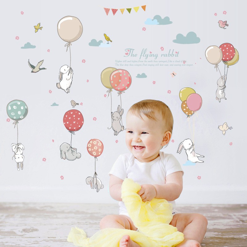 Reliza Wall Sticker Flying Rabbit Ballon Stiket Dinding LDR