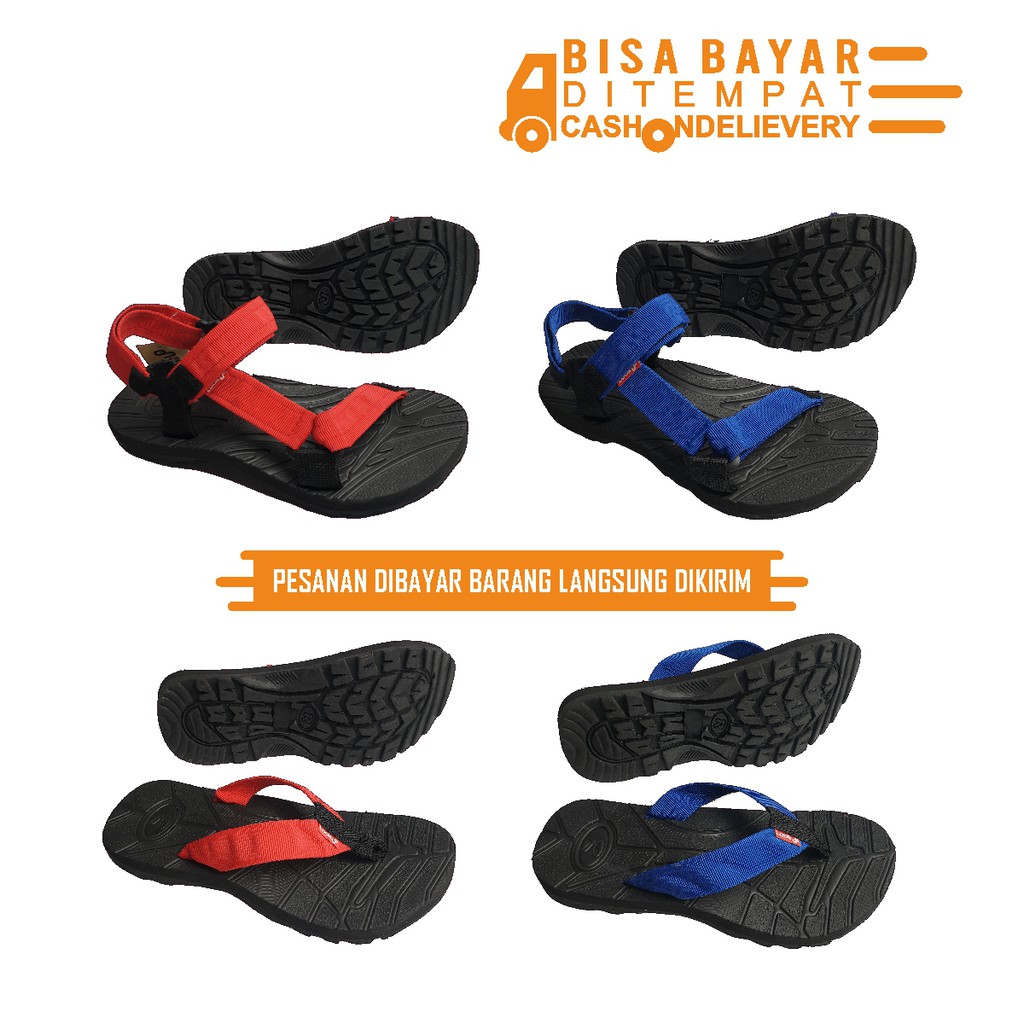 SANDAL GUNUNG SANDAL OUTDOOR SANDAL ADVENTURE LOOK UP JEPIT SLOP TALI BIRU - MERAH