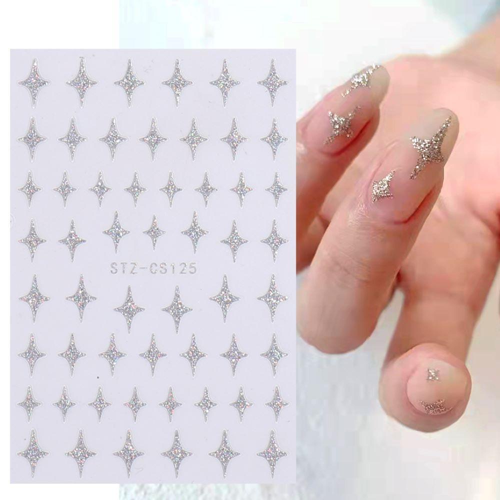 R-flower Nail Stiker Perekat Decals Love Heart Laser Bubuk Perak