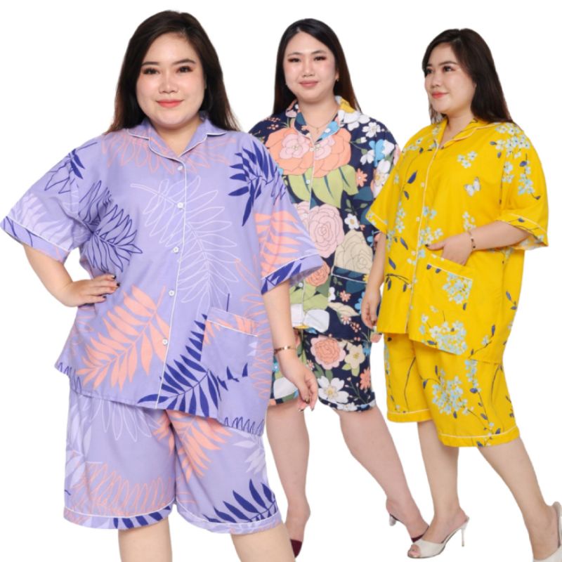 Baju Jumbo Wanita Dewasa Piyama LD 150 HOTPANT SET Baju Tidur Celana Big Size Wanita Dewasa