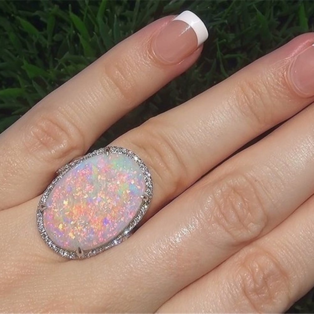 Hu Hu Hu Hu Hu Alat Bantu Pasang Kacamata♡ Cincin Wanita Hias Batu Opal Imitasi Berkilau Untuk Pernikahanpertunanganhadiah