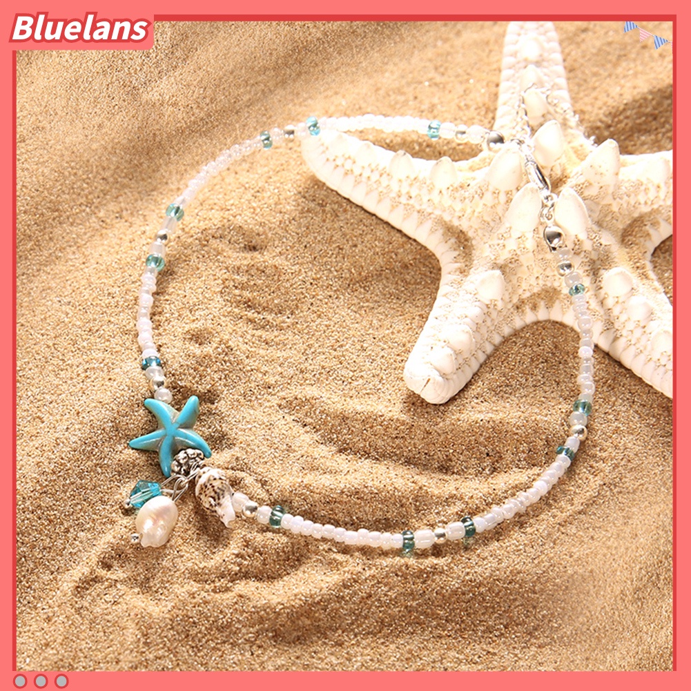 Bluelans Boho Lady Beaded Starfish Charm Barefoot Sandal Foot Chain Anklet Ankle Bracelet