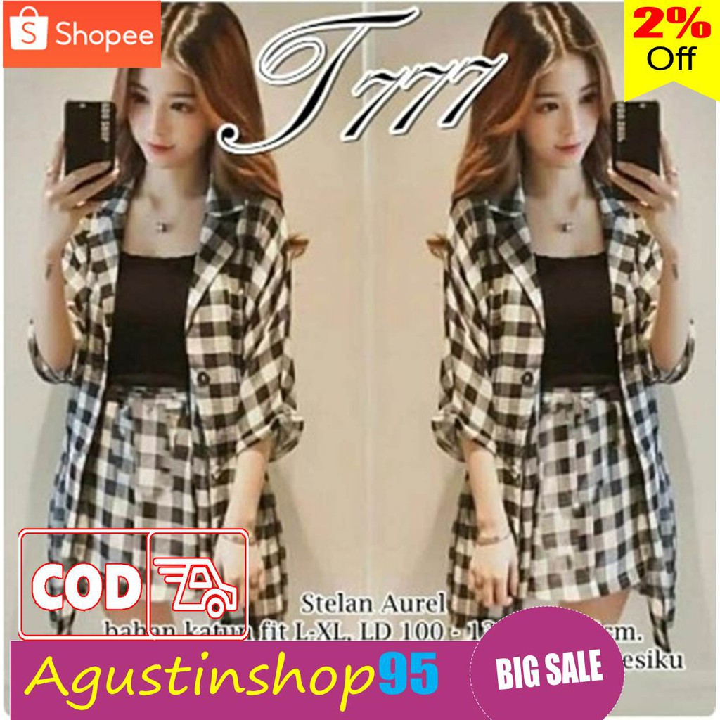 Baju Setelan Wanita Dewasa Import Kekinian Terbaru 2020 Set Kotak Aurel Bahan Katun Allsize ft Ld102