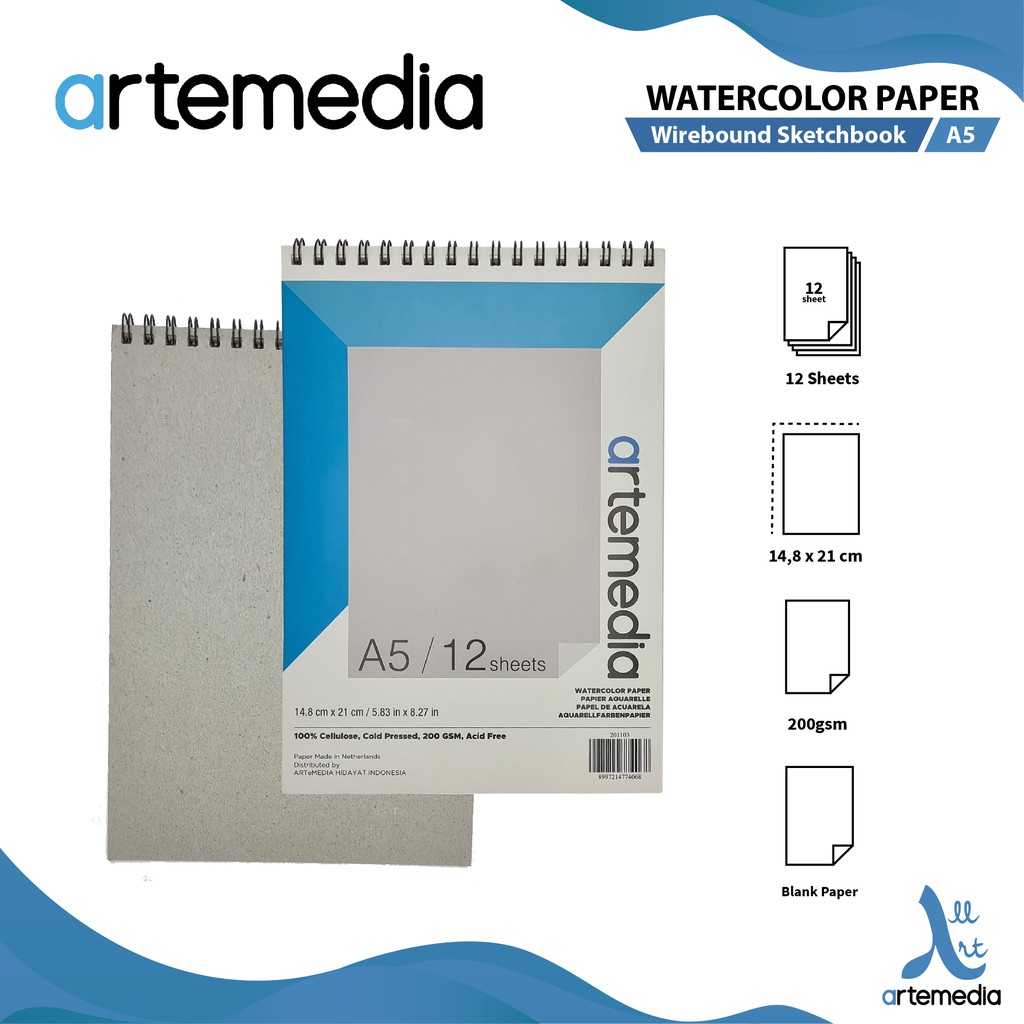 Kertas Cat Air Artemedia Watercolor Book A5 Wire Bound Sketchbook-1