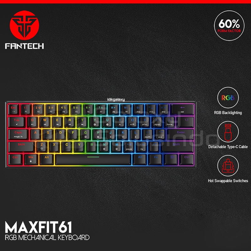 Fantech MK857 MAXFIT61 60% Mechanical Gaming Keyboard Black - Red Switch