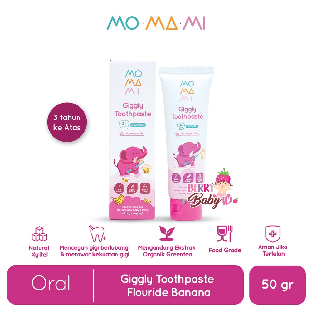 Momami Giggly Toothpaste Pasta Gigi Bayi Anak Banana Grape 50gr Berry Mart