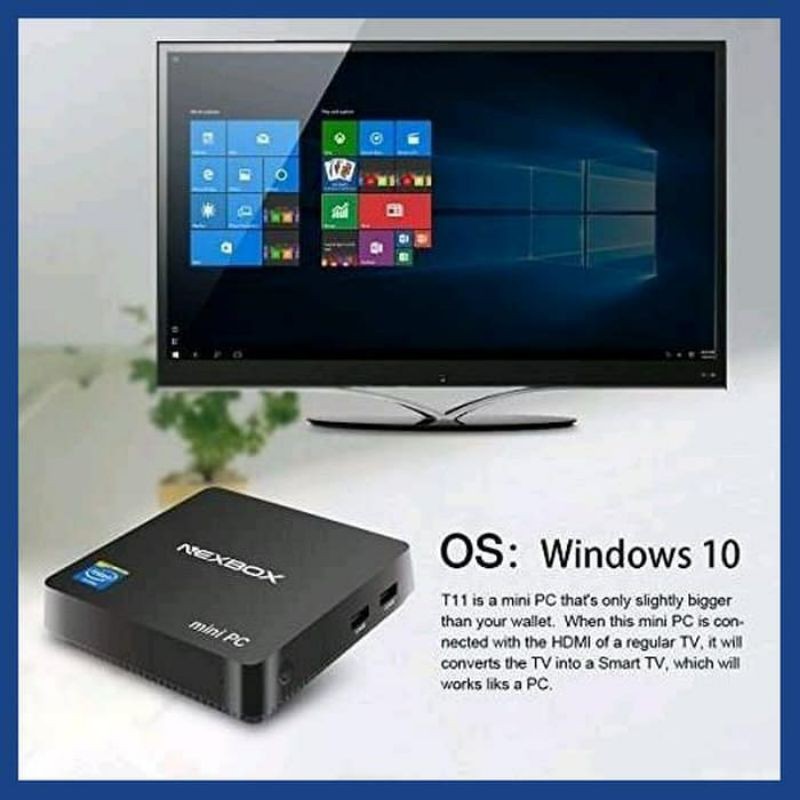 Mini PC NexBox T11 Plus 4GB/64GB Intel Quadcore X5 Z8350 Cherrytrail Support HDD Sata Up to 2TB