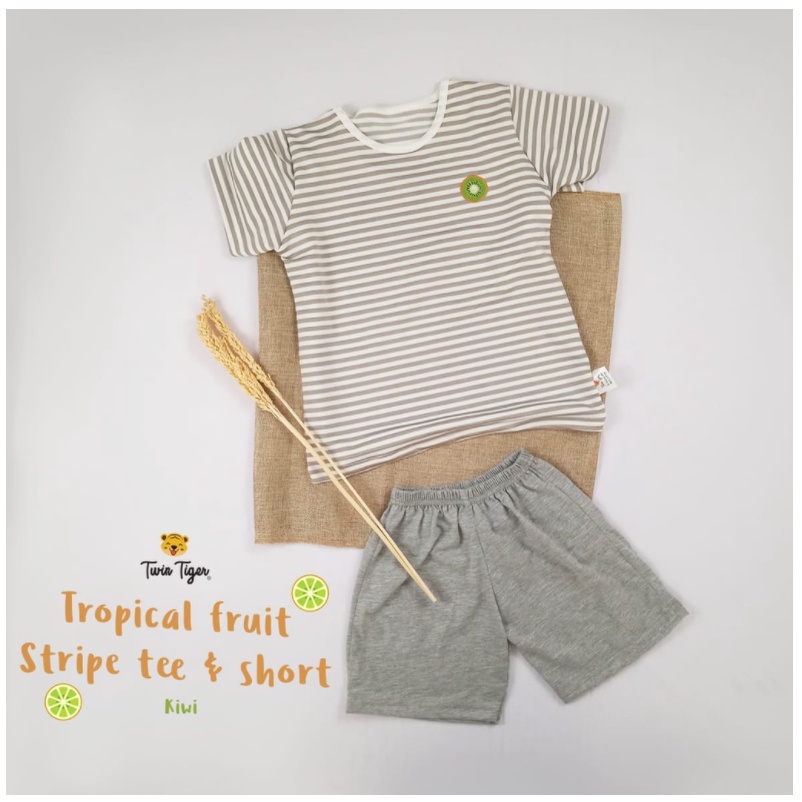 Twin Tiger FRUIT Setelan Kaos Anak Tshirt Stripe Pocket Tee Baju Anak 0 -5 Th