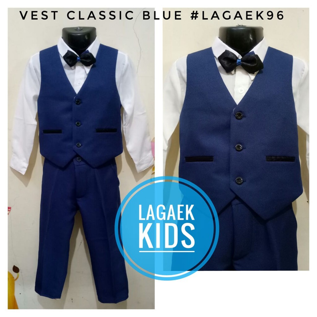 Setelan Vest Anak Bayi Laki PREMIUM Usia 3 6 9 Bulan 1 2 Tahun - Setelan Pesta Tuxedo NAVY Formal Vest Anak Cowok