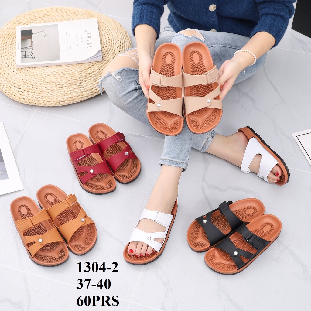 Sandal Slop Tali Wanita Karet Import Bahan Lentur Elastis Balance Sol Coklat Motif Y