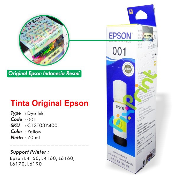 Tinta Refill Botol Epson 001 Cyan / Magenta / Yellow 70ml Printer L4150 L4160 L6160 L6170 L6190