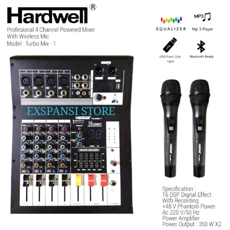 Power Mixer Hardwell Turbo Mix 1 Original 4 channel with Microphone Wireless