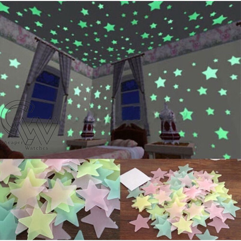 Cheaper-Stiker Bintang Dinding Glow In The Dark Star Sticker Dekorasi 3D Hiasan Bintang Kamar Per 100pcs