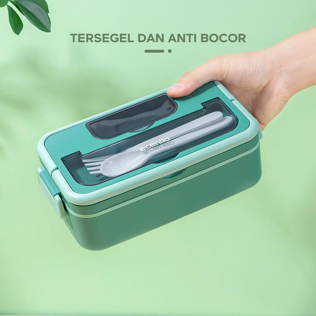 ecentio tempat makan 3 Grid lunch box set anti tumpah kotak makan plastik kotak makanan kotak bekal