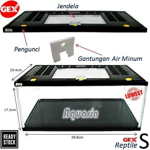 gex reptil s pendek aquarium/terrarium + tutup