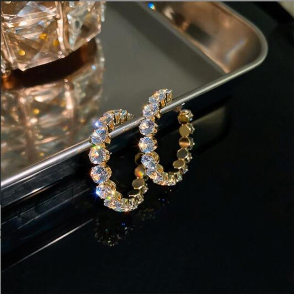 Solighter Anting Berbentuk C Trendi Baru Warna Hijau Fashion Perhiasan Hadiah Untuk Wanita Zirkon Anting