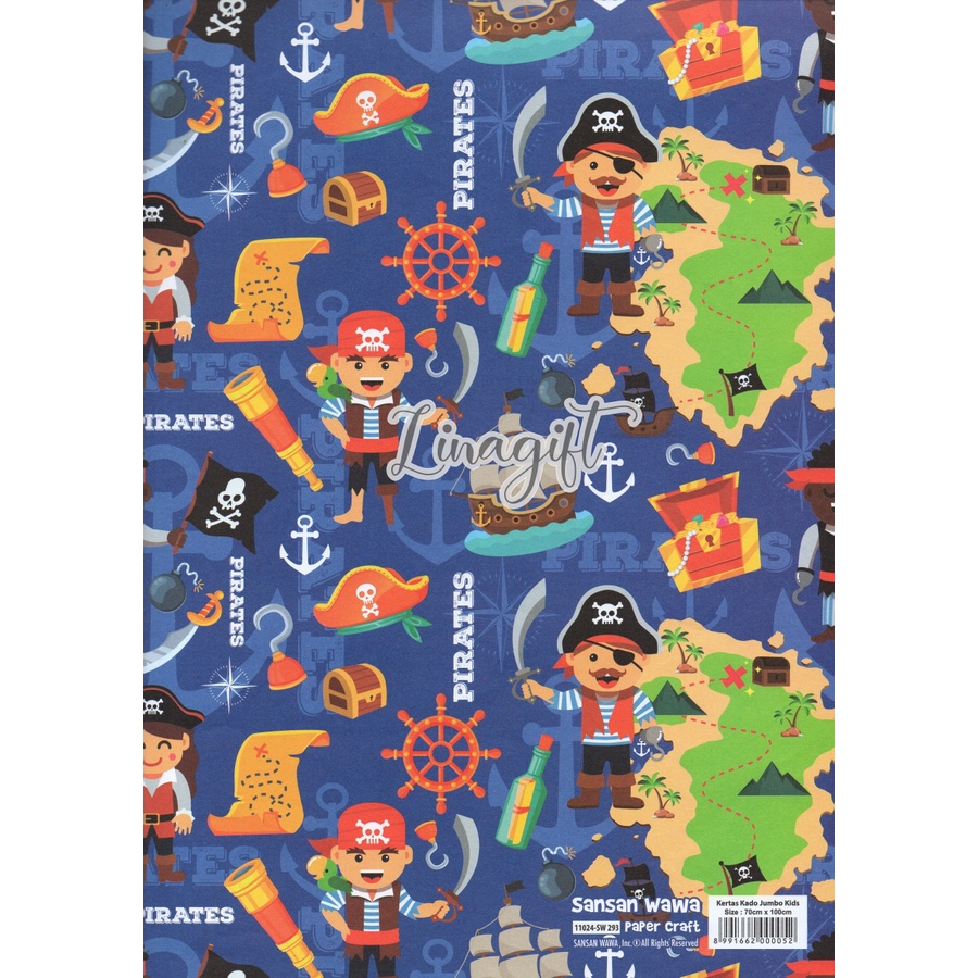 ( 5 Lembar ) JUMBO BOYS - KERTAS KADO SANWA CARS - GIFT WRAP PAPER SANSAN WAWA MCQUEEN / PIRATES / SOCCER BALL / TRUCKS / EXAVATORS TRUCKS / TOYS STORY / PIRATES