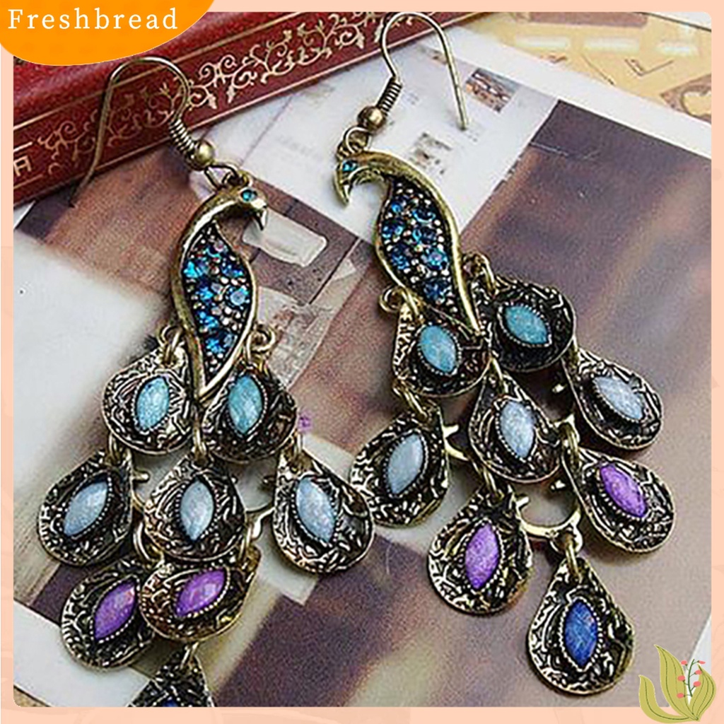 [Fresh] 1 Pasang Anting Kait Vintage Motif Burung Merak Bohemia untuk Wanita