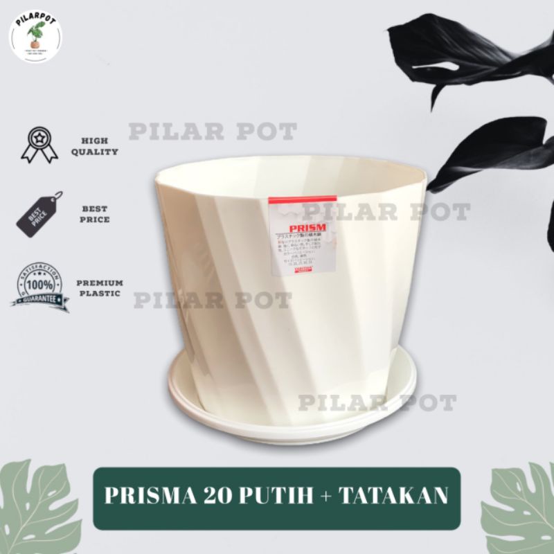 POT BUNGA TANAMAN TABITHA TWIST FLOWER PRISMA 20 PUTIH + TATAKAN PUTIH