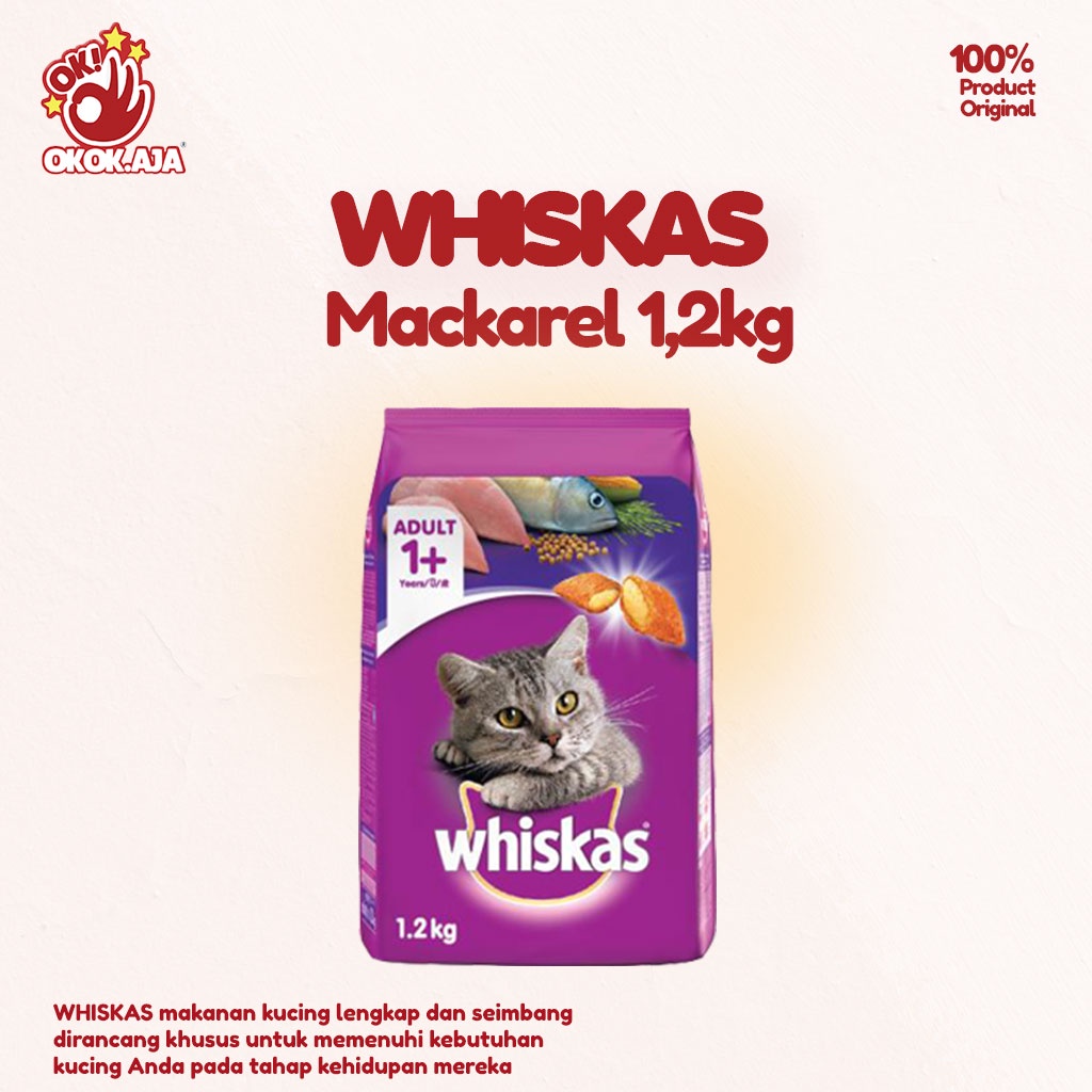 Makanan kucing kering merk WHISKAS 1,2kg