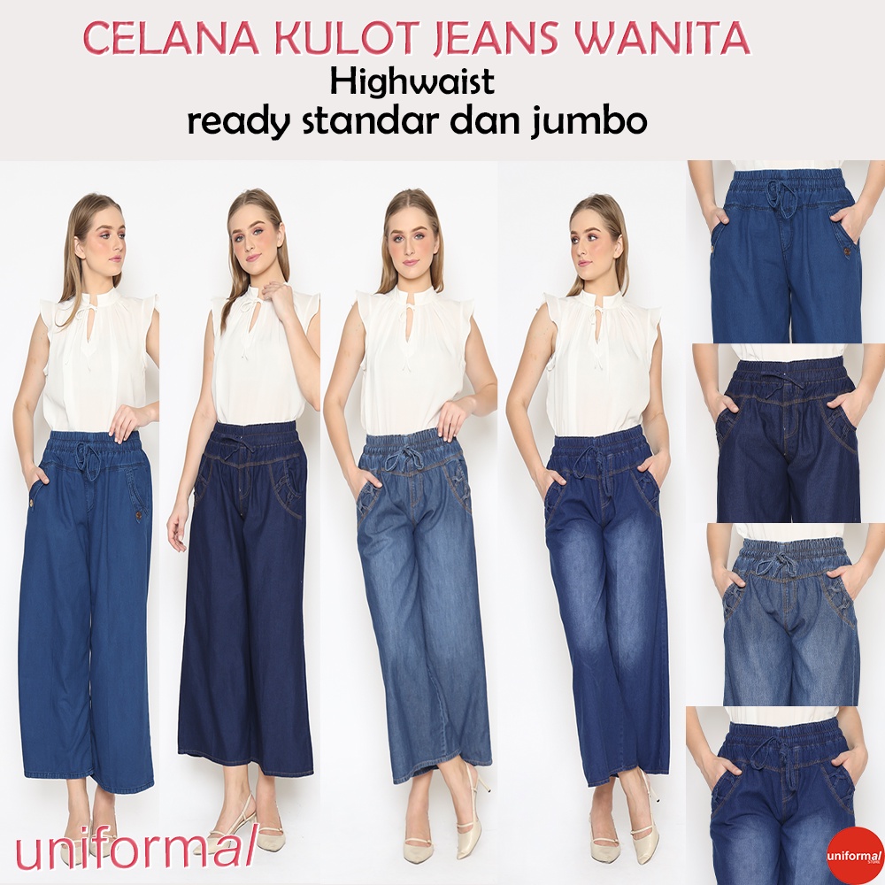 CELANA KULOT JEANS WANITA DEWASA / CLANA ANAK REMAJA TANGGUNG UMUR 8-20 TAHUN CEWEK / KULOT STANDAR JUMBO TALI DEPAN PINGGANG KARET