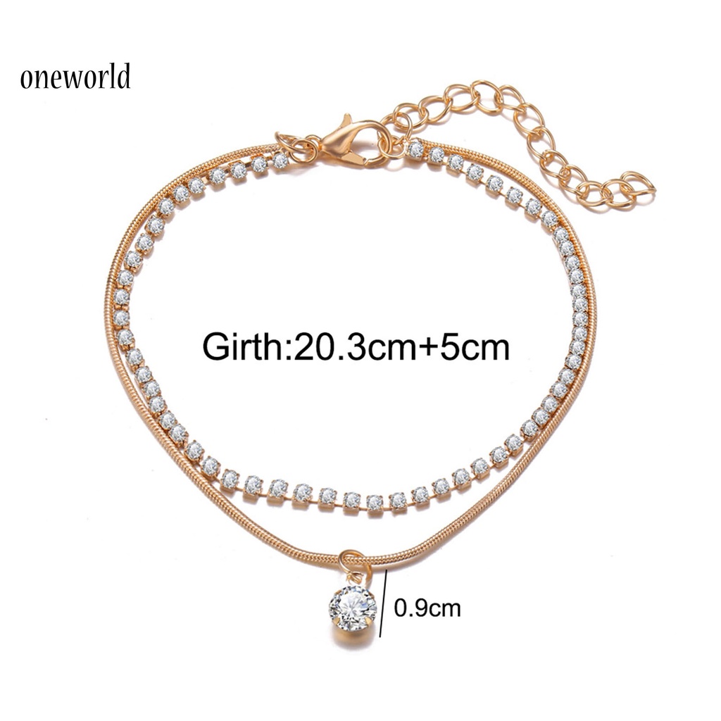 Oneworld Gelang Kaki Wanita Model Rantai Ular Lapis Ganda Bahan Alloy Hias Berlian Imitasi Untuk Pantai