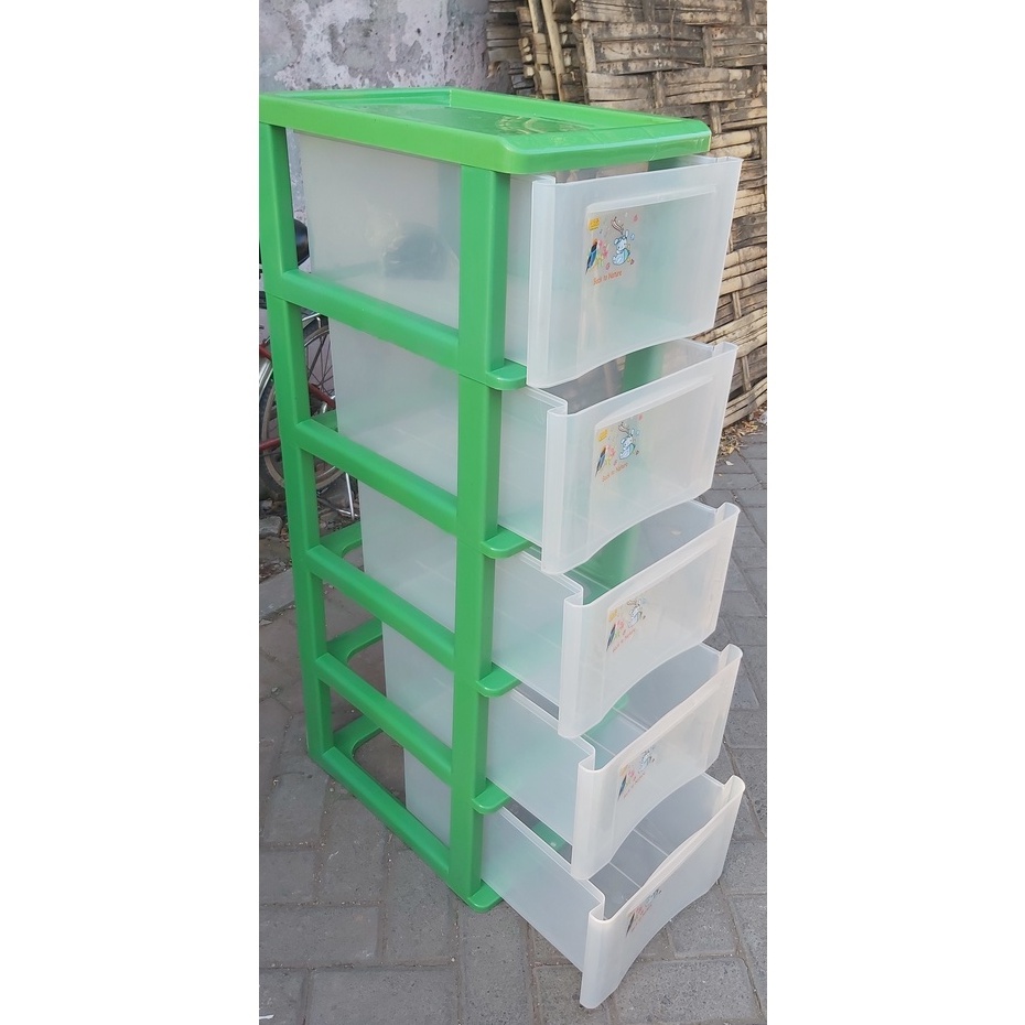 Lemari Plastik Laci Bening Premium Kartun Bening Susun 5 + Roda [KHUSUS KIRIM CARGO] LEMARI MURAH SU