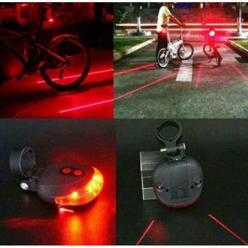 Lampu LED laser merah strobo sepeda gunung ontel 5 cree 4 mode kedip
