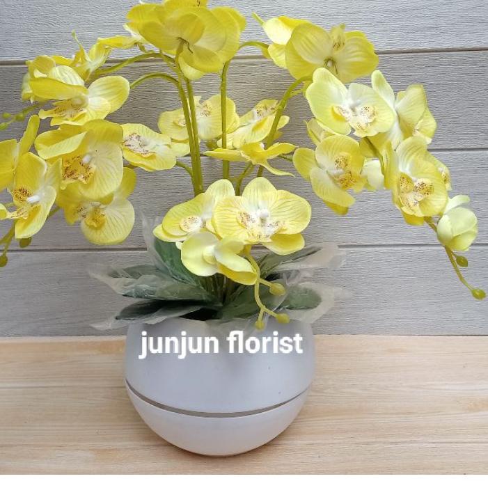 Gold Promo Bunga anggrek plastik jumbo pot bola besar/bunga hiasan meja /bunga anggrek jumbo artificial// #Shopeehaul