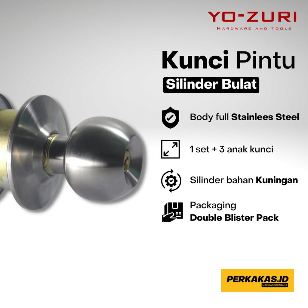 Kunci Pintu Kamar Mandi Stainless Steel SUS 304 Bulat Silinder 1set YOZURI