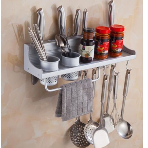Rak Dinding Dapur Aluminium Tempat Bumbu, Sendok Dan Peralatan Dapur