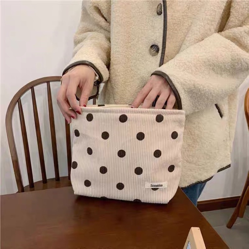 pouch polkadot tas kosmetik make up travel bag serbaguna multifungsi clutch dompet besar aksesoris fashion wanita dewasa korea PO06