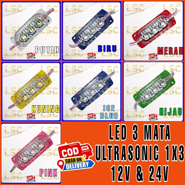 lampu led Ultrasonik 3 mata 12v dan 24v variasi motor mobil bus truk