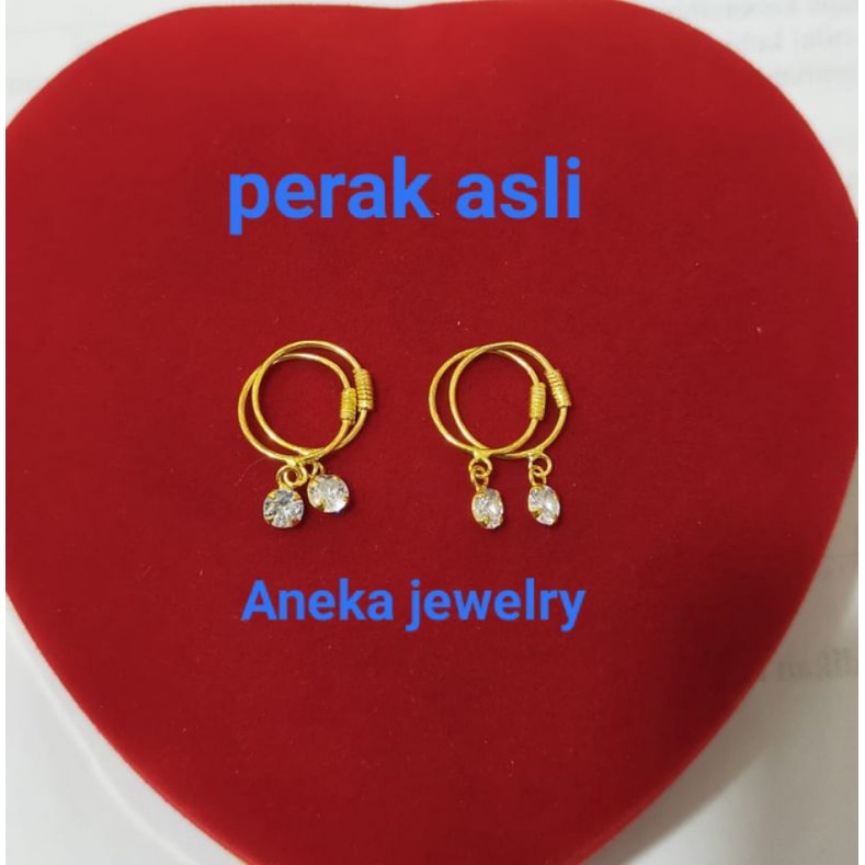 Anting Knip Bayi Gantung mata 1, Perak 925, Sepuh Emas Kuning