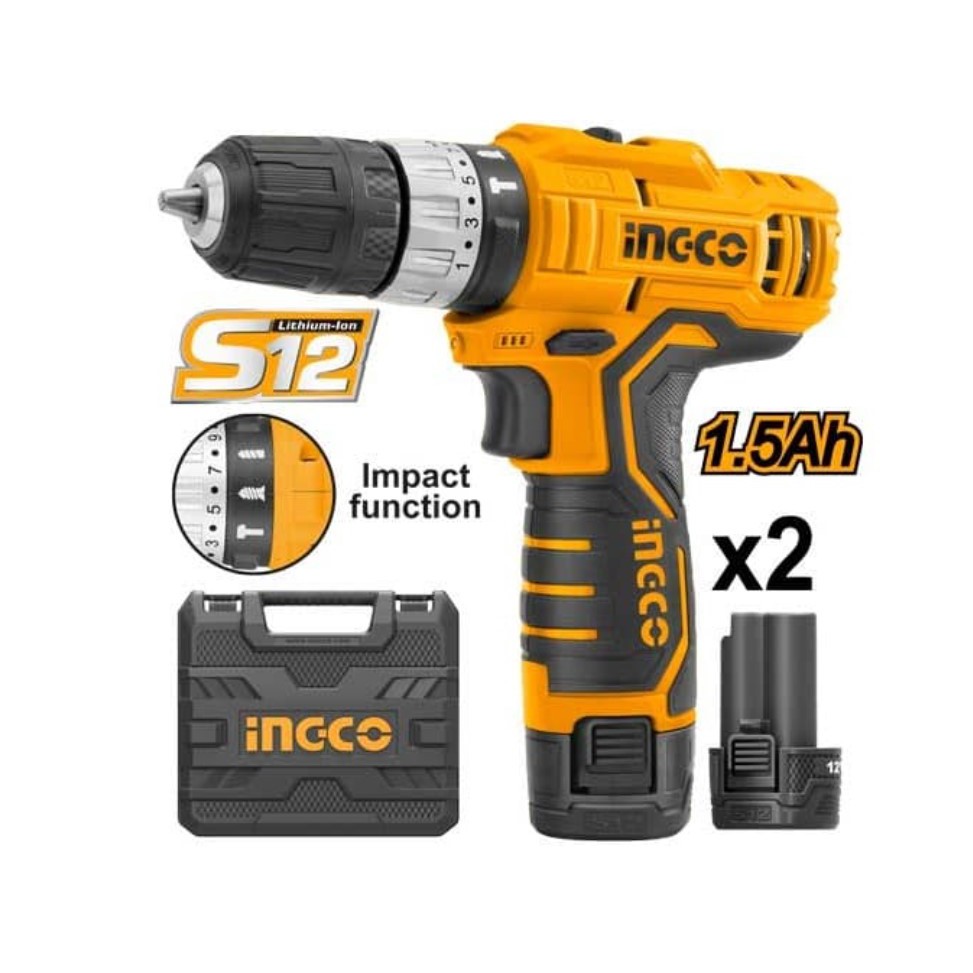 MESIN BOR IMPACT CORDLESS 12V INGCO CIDLI1232 UNTUK BETON BESI KAYU