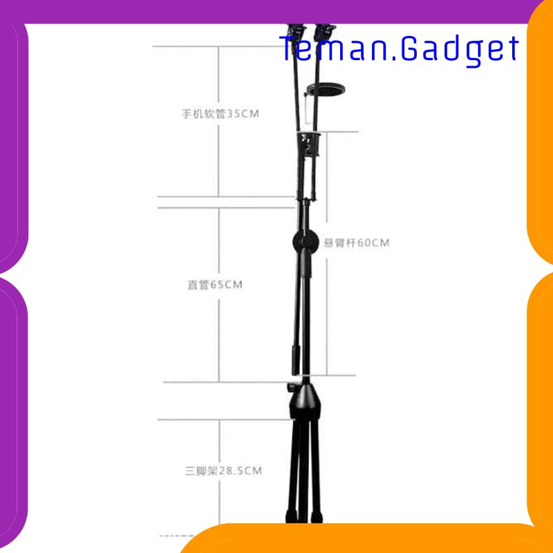 TG-BD086 TaffSTUDIO Microphone Standing Tripod with 2 x Smartphone Holder NB-03