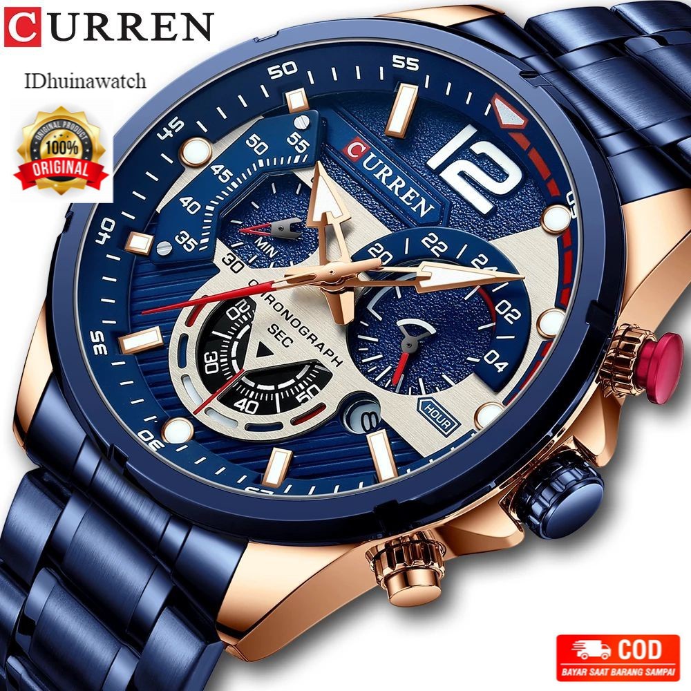 CURREN 8395 Jam Tangan Pria Analog Stainless Steel Chronograph Aktif Luminous Hand CURRENOS