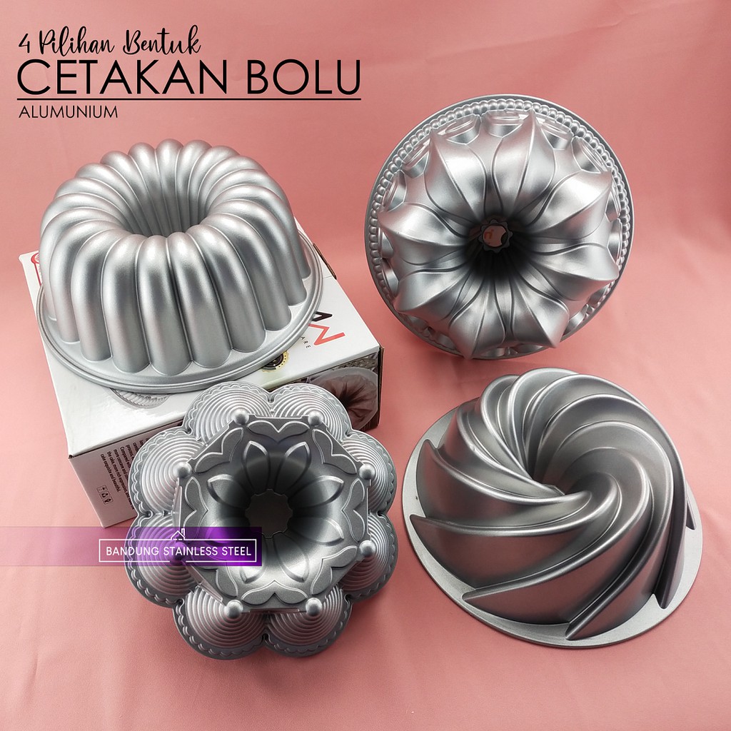 Loyang Cetakan Bolu Kue Basah 24 cm Anti Lengket Allumunium Bentuk Cantik 4 Model lebaran