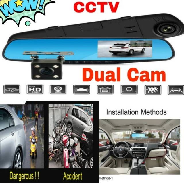 CAMERA CCTV MOBIL CAR DVR FULLHD KACA SPION TENGAH MOBIL DUAL CAMERA