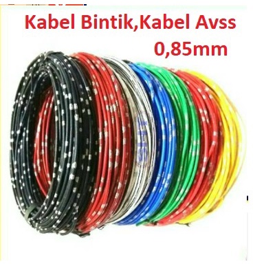 Aneka Kabel Bintik AVSS 0,85mm Automotive Cable Wire Merah / Hitam / Kuning / Hijau / Biru harga per 1meter  Untuk penggunaan Kabel stroom, klakson, lampu-lampu, Kabel remote tape, Instalasi elektrikal kendaraan dll   Kabel body kelistrikan motor mobil