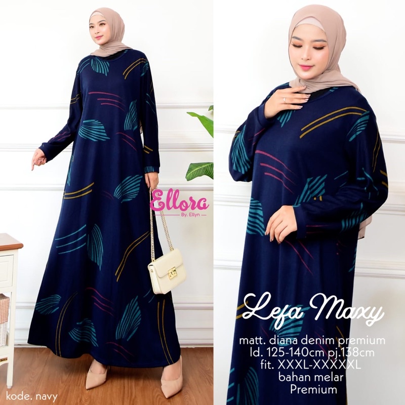 GAMIS JUMBO DIANA DENIM MOTIF DAUN LEFA MAXY BY ELLORA