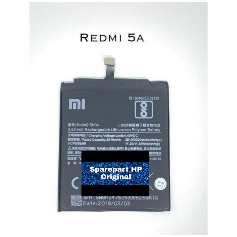 Baterai Batre Xiaomi Redmi 5A BN34 Original