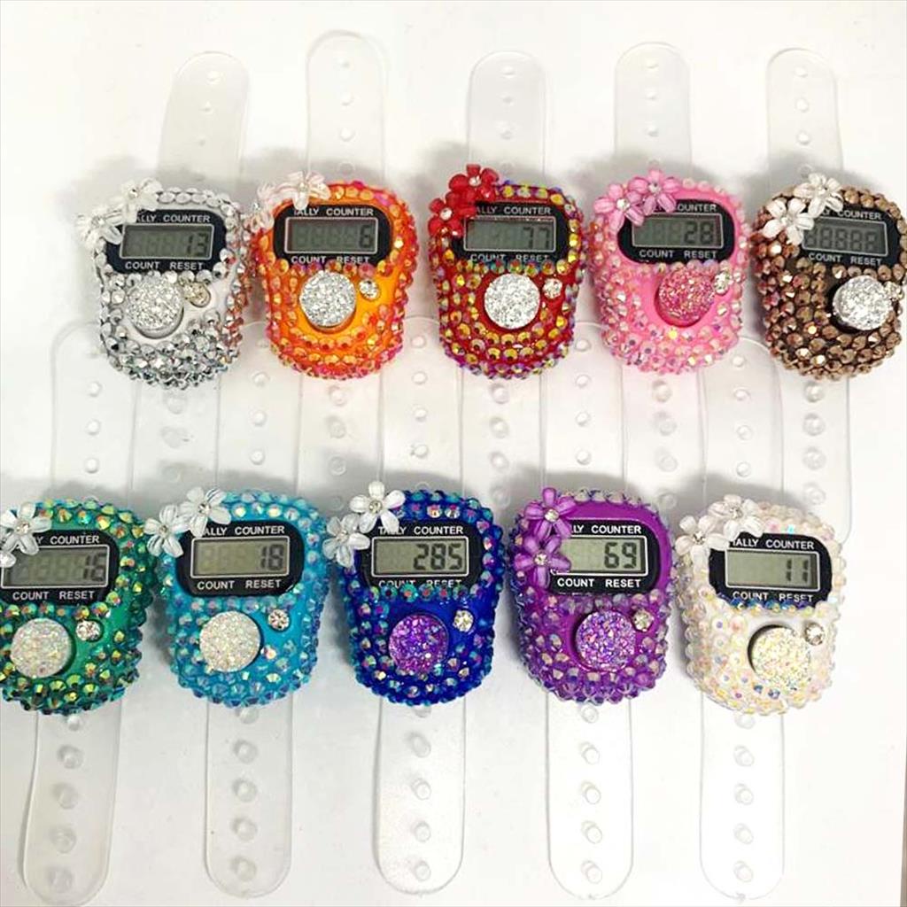 TASBIH / TASBIH DIGITAL HIAS RHINESTONE KERUCUT + POUCH SOUVENIR PUTIH