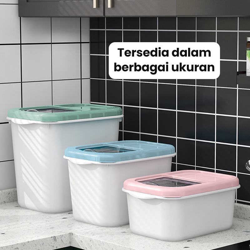 Tempat Beras Kotak Penyimpanan Kacang Tepung Makanan Rice Box Storage Bisa Didorong dengan Roda 5kg, 7,5kg &amp; 10kg