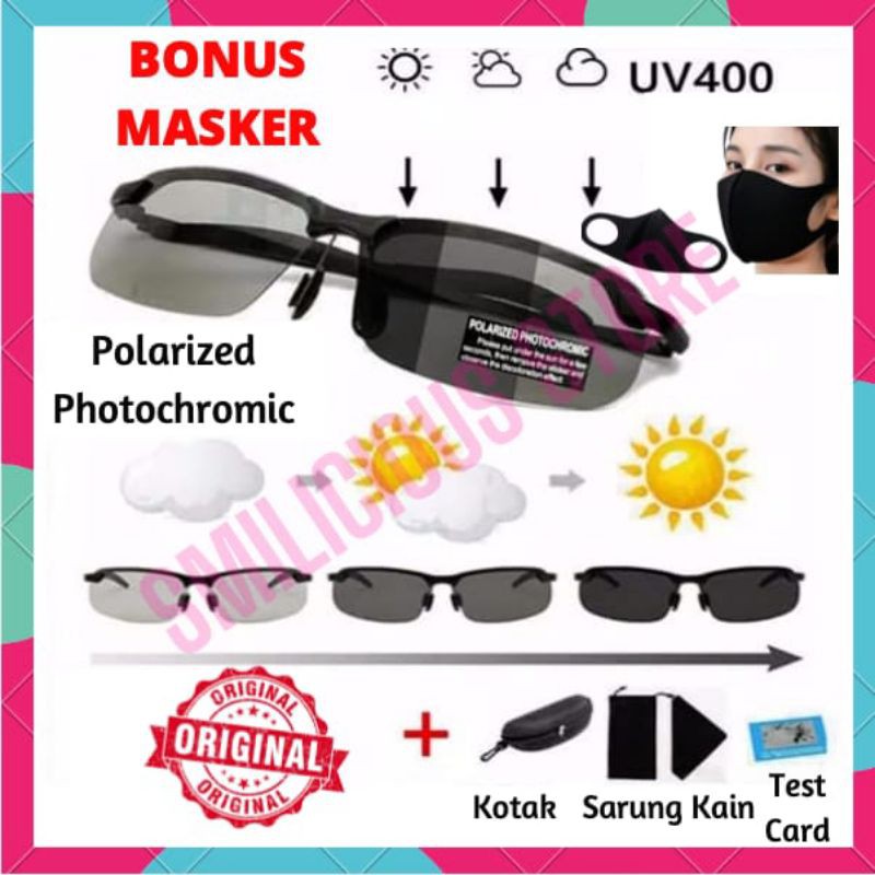 Kacamata Polarized Photochromic Uv400 Anti Silau Ori / Kacamata Anti Silau Siang Malam