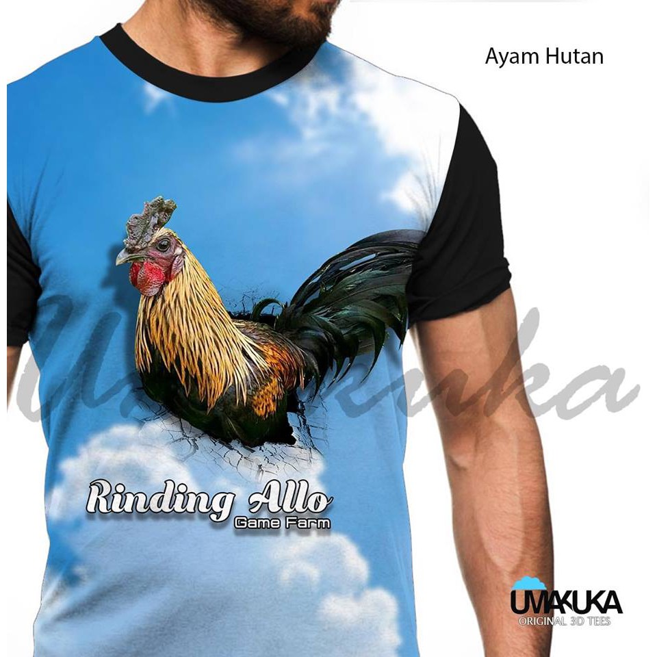 T Shirt Motif Ayam Hutan Hijau 2 Full Print Baju Kaos 3D Umakuka