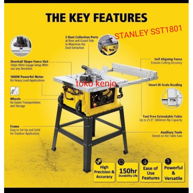 sst1801 table saw stanley tipe baru stanley sst1801