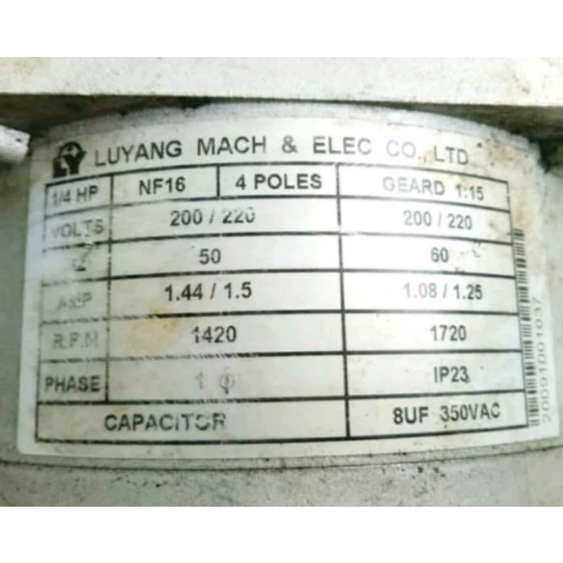 Motor Gearbok Ac 220V 97Rpm Luyang Mach