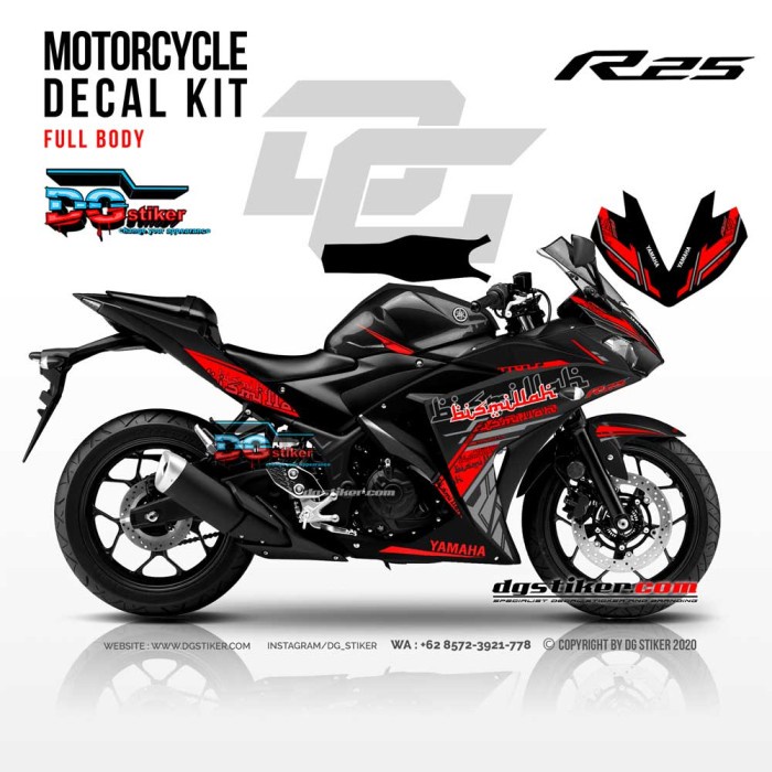Decal Sticker R25 Hitam Bismillah style DG Stiker