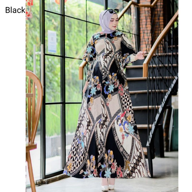 TERUSAN DRESS BATIK MODERN KERJA KANTOR WANITA BAJU FASHION GAMIS MUSLIM HIJAB MODIS MURAH